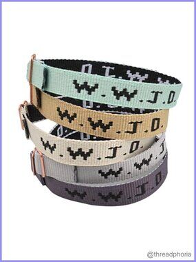 WWJD Bracelet Set of 5 Woven Fabric Strap Adjustable Christian Religious